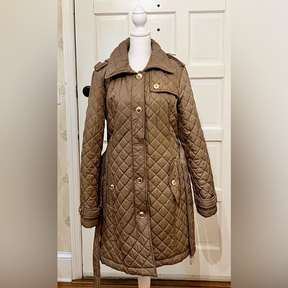 Michael Kors Quilted Tan Trench Coat - Picture 2 of 11